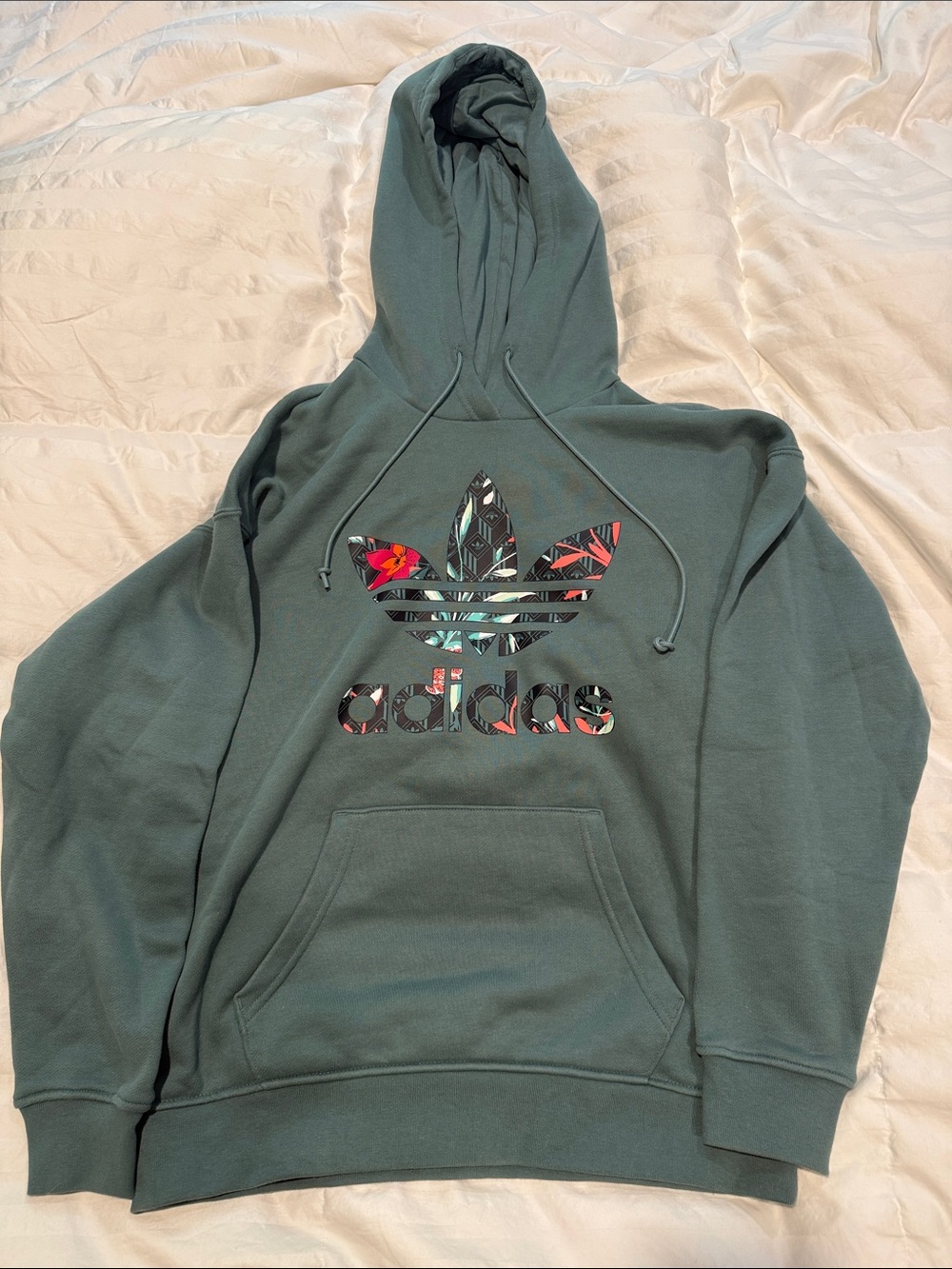 adidas oversized teal Green Hoodie with Floral Trefoil